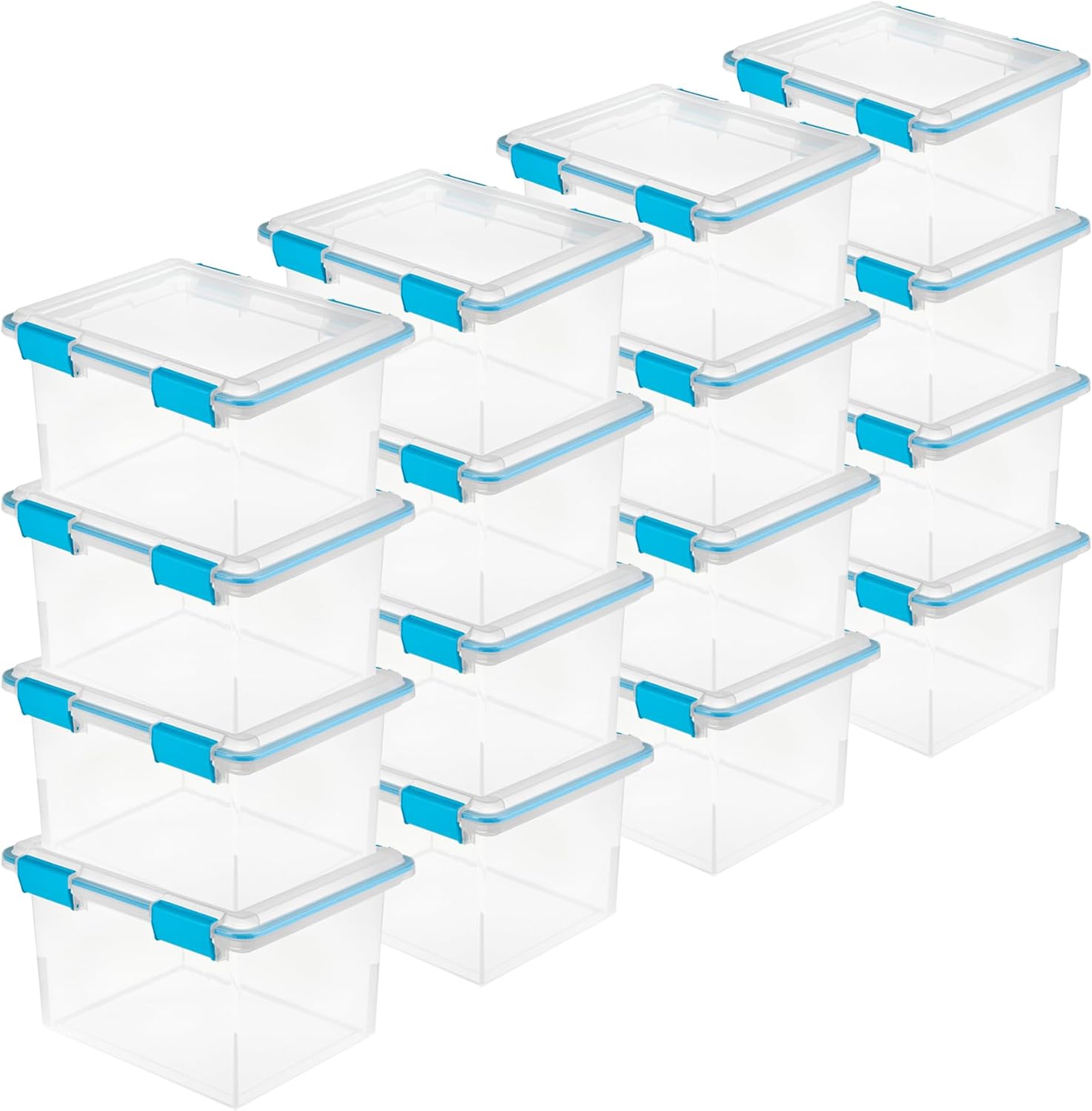 Sterilite 16-Pack Gasket Box, Weather-Resistant Storage Bins with Latching Lids, 32 Quart - Heavy-Duty Organizing Containers for Closet, Bathroom, and Office