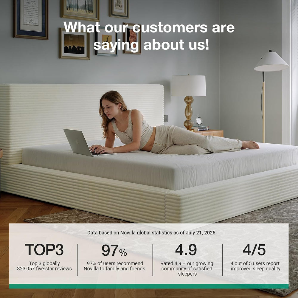Novilla Full Size Bed Frame, Plush CloudSoft Bed, Corduroy Upholstered Platfo...