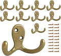 10 Pack Coat Hooks Wall Hooks for Hanging, Heavy Duty Double Prong Metal Hook Wall Mounted for Living Room, Bathroom, Kitchen, Bedroom for Coat, Bag, Scarf, Towel, Hat, Key, Cup (Bronze)