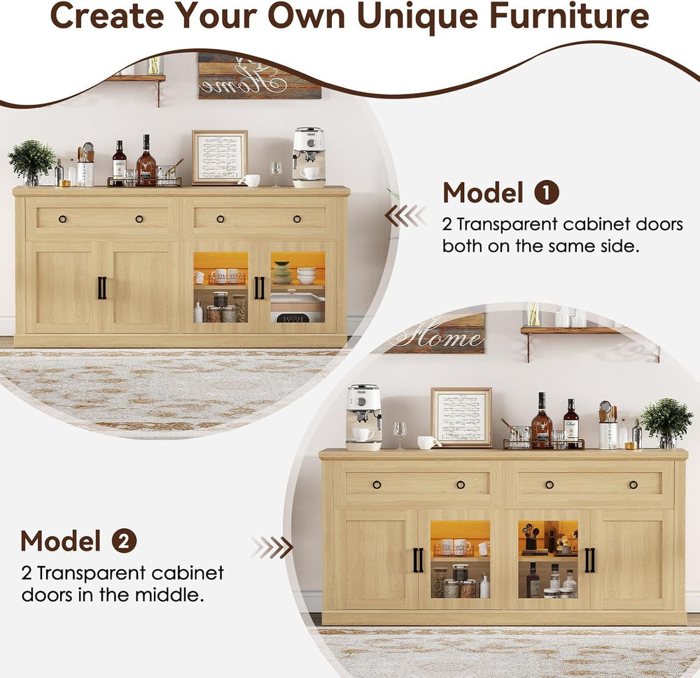 63'' Sideboard Buffet Cabinet with Storage, Modern Storage Cabinet wi...
