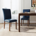 Stylish Dining Chairs Set of 2, Upholstered Parsons Dining Room Chair with Nailhead Trim, Kitchen Room Chair with Thick Cushions and Wood Legs, Nailhead Trim, Blue Leather