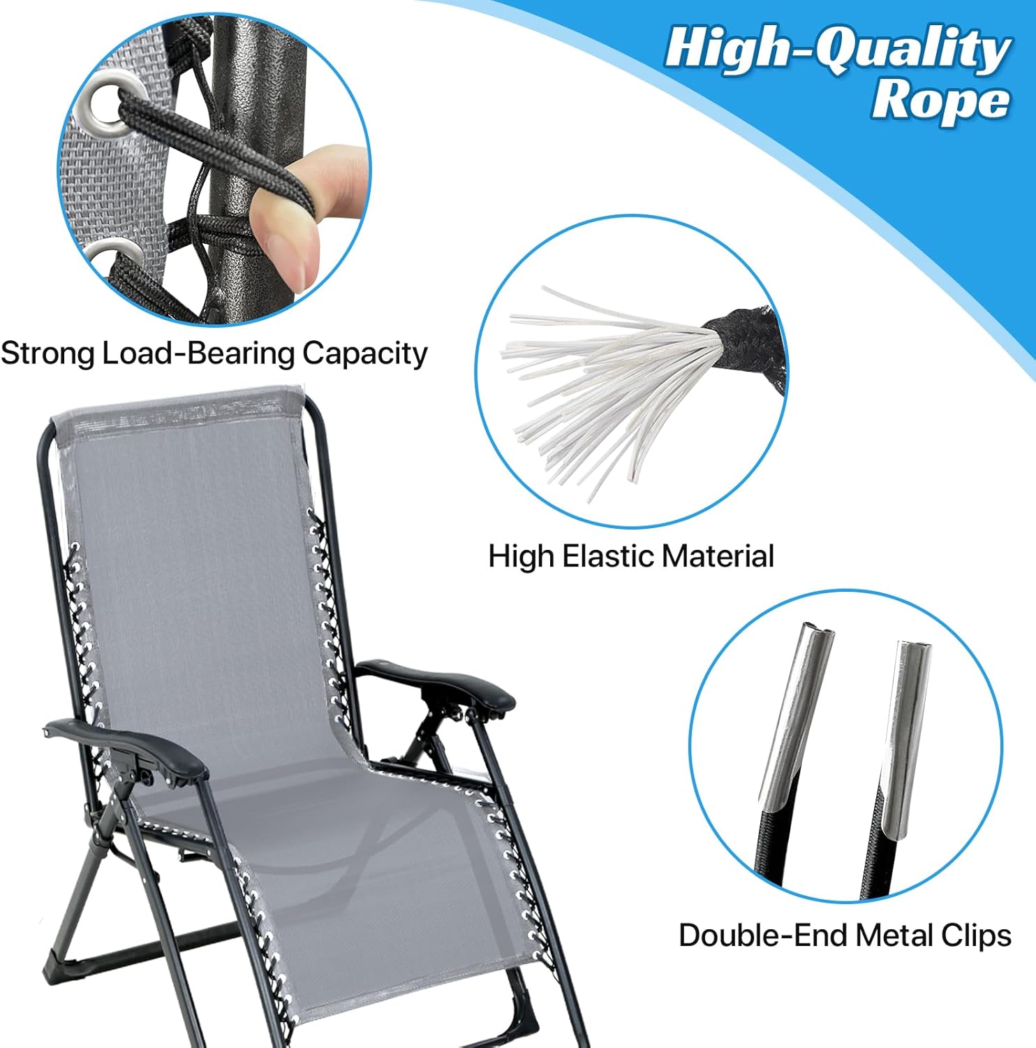 Ostlttyn Zero Gravity Chair Replacement Fabric with Cord Kits, 17inch Wide Repair Cloth with Replacement Bungee Cord for Anti Gravity Chairs Patio Lounge Chair Lawn Beach Sling Chair, Light Grey