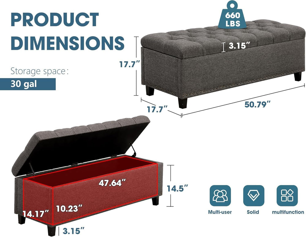 Ottoman with Storage, 51" Storage Bench Ottoman for Bedroom, End of Bed ...