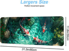 Koi Fish Mouse Pad XXL – Large Japanese Pond Desk Mat with Water Reflection, Extended Non-Slip Gaming Mousepad for Office, Home, Laptop, Workstation, 31.5 x 11.8 in