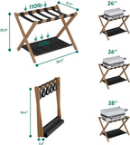 Smuxee Walnut Bamboo Luggage Rack for Guest Room, Foldable Suitcase Stand with Storage Shelf, Easily Assembled Luggage Stand with 5 Nylon Straps for Guest Room Bedroom Hotel