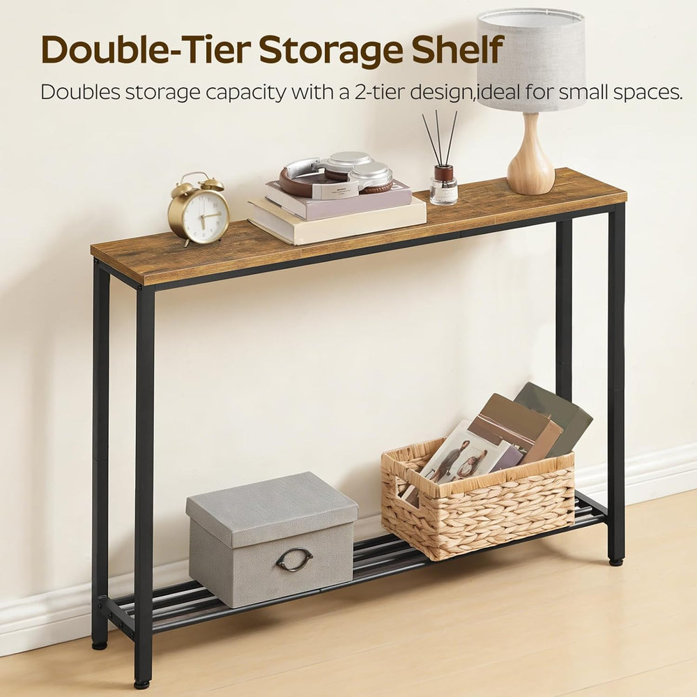 YATINEY Narrow Console Table, 2-Tier Small Sofa Table, 39.4" Thin Entryw...