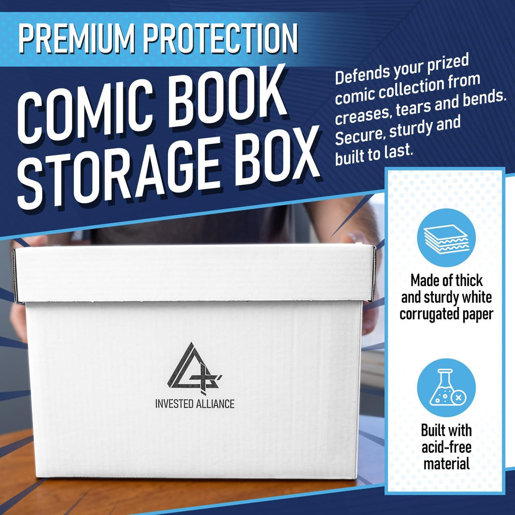 Bundle Set Premium Short Comic Book Storage Box Organizer with Lid | Thick Cardboard Comic Storage Box For Collectibles Fits 150-175 Current/Silver Age, Heavy Duty & Stackable.