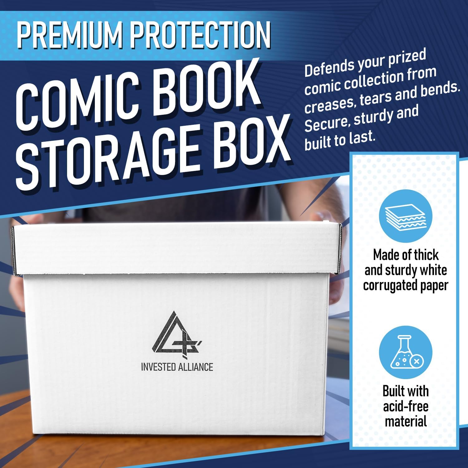 Bundle Set Premium Short Comic Book Storage Box Organizer with Lid | Thick Cardboard Comic Storage Box For Collectibles Fits 150-175 Current/Silver Age, Heavy Duty & Stackable.