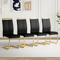 AZmac Modern Leather Dining Chairs Set of 4,Armless Kitchen Chairs,Dining Room Chairs with Upholstered Padded Seat and Sturdy Gold Legs for Dining Room,Kitchen (Set of 4, Black-Gold Leg)