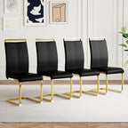 AZmac Modern Leather Dining Chairs Set of 4,Armless Kitchen Chairs,Dining Room Chairs with Upholstered Padded Seat and Sturdy Gold Legs for Dining Room,Kitchen (Set of 4, Black-Gold Leg)