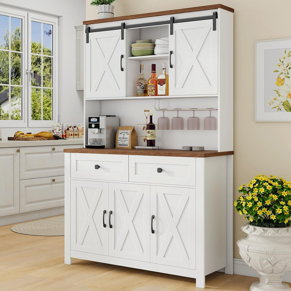 Vabches 67.7 Inch Farmhouse Pantry Storage Cabinet with Sliding Barn Doors, 2...