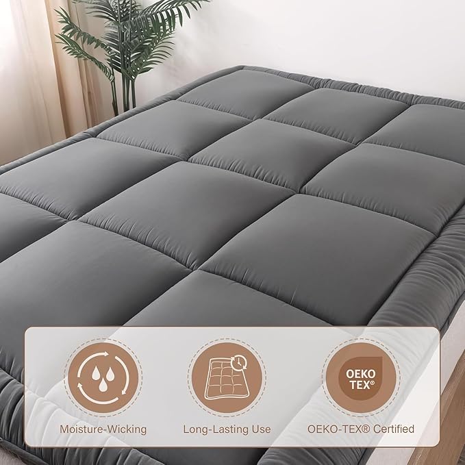 WhatsBedding Japanese Floor Mattress Futon Mattress 3" Grey Tatami Mat Shredded Memory Foam Filled Sleeping Pad, Foldable & Portable Roll Up Lounger Camping Bed for Kids and Adult,Twin Size 39"x 80"