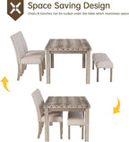 Morden Fort Dining Table Set for 4, Farmhouse Kitchen Table Chairs Set with Nailhead Accents, Wooden Rectangular Dining Room Sets Include Table & Upholstered Bench & 2 Dining Chairs