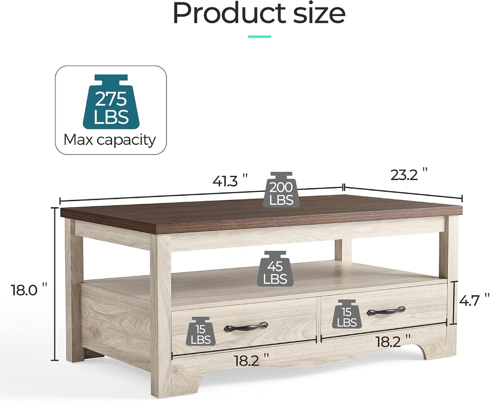 LINSY HOME Farmhouse Coffee Table with Storage, Wood Coffee Table for Living ...