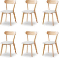 Solid Wood Chairs Set of 6 for Living Room Home Kitchen Off White Padded Seat Wood Kitchen Chairs Set of 6 (Louis-6, Wood/Off White)