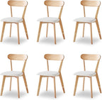 Solid Wood Chairs Set of 6 for Living Room Home Kitchen Off White Padded Seat Wood Kitchen Chairs Set of 6 (Louis-6, Wood/Off White)