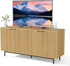 Vipbear Modern TV Stand for 65 Inch TV,Entertainment Center with Storage Cabinets and Adjustable Shelves, Media Console Table, Wood Television Furniture for Living Room, Bedroom, Natural Wood
