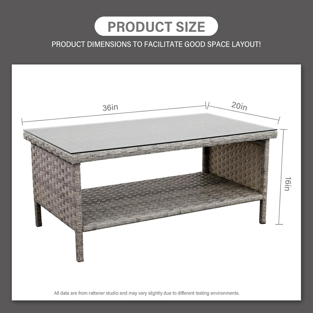 Rattaner Patio Coffee Table Outdoor Furniture Wicker Table 2-Layer Storage wi...