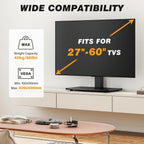5Rcom Universal Swivel TV Stand for 27-60 inch Curved/Flat Screen TVs, Table Top TV Base Replacement Holds up to 88 lbs, Height Adjustable TV Stand Mount with Tempered Glass Base, MAX VESA 400x400mm | Height Adjustable Table Top TV Base Replacement