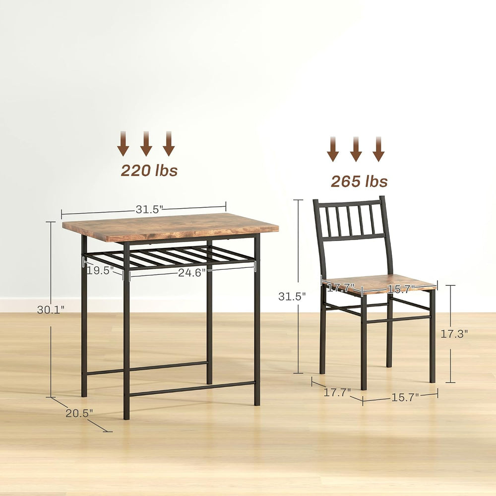HOMCOM 3-Piece Dining Table Set for 2 Built-in Storage Rack Rustic Brown