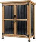 Outdoor Storage Cabinet, Small Wood & Metal Storage Shed with Lockable Doors & Adjustable Shelves, Vertical Outdoor Cabinets for Patio Backyard,Garden Tool Shed and Accessories, Brown