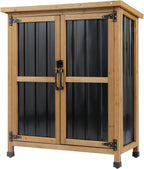 Outdoor Storage Cabinet, Small Wood & Metal Storage Shed with Lockable Doors & Adjustable Shelves, Vertical Outdoor Cabinets for Patio Backyard,Garden Tool Shed and Accessories, Brown