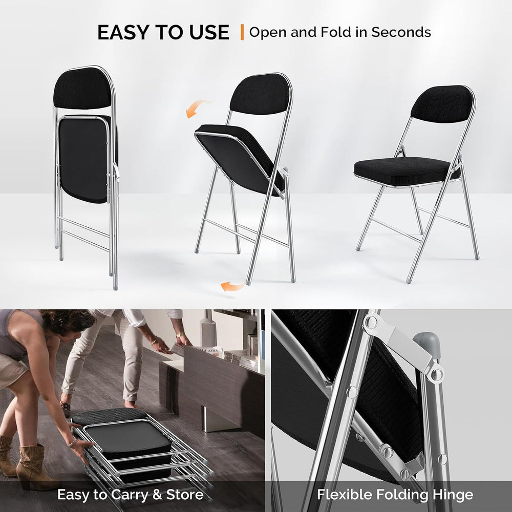 VINGLI Folding Chairs with Padded Seat & Backrest, Metal Frame, Durable C...
