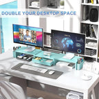 gianotter Dual Monitor Stand Riser, Desk Organizer With Drawer and 2 Pen Holders, Monitor Stand for Desk, Office Decor Essentials (Blue)