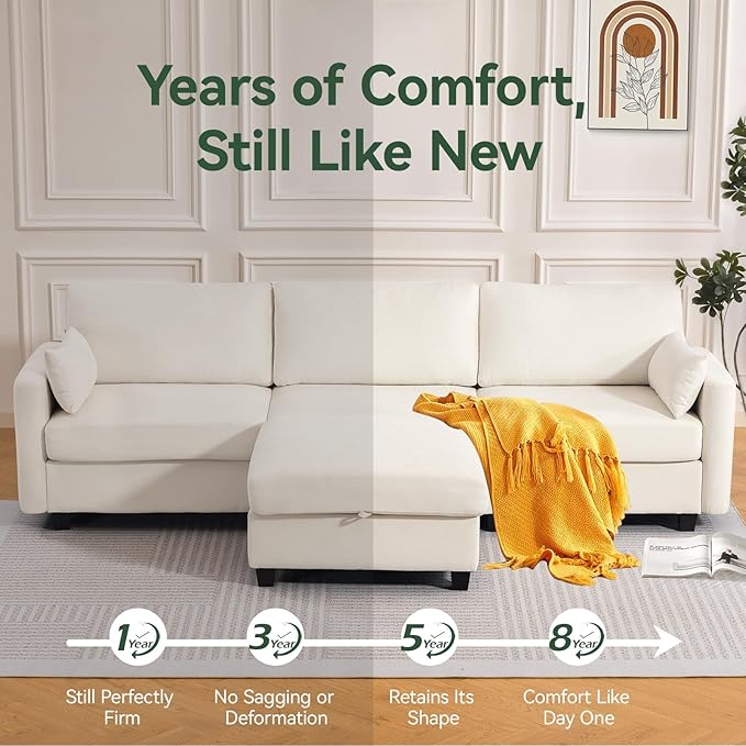 109'' Modular Sectional Sofa, L Shaped Couch with Storage Ottoman, Comfy Cloud Sofa with Deep Seat, 4 Seat Convertible Sectional Couches for Living Room (Beige, High Legs 3.15'')