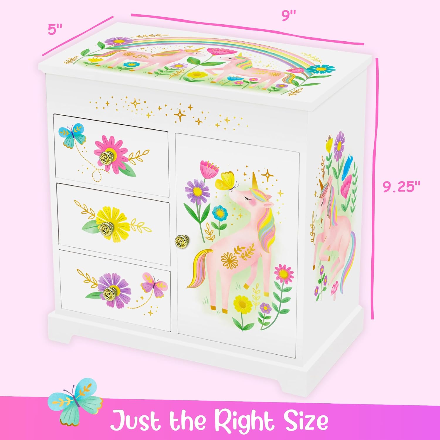 Giggle & Honey® Unicorn Musical Jewelry Box for Girls Unicorn Toys for Girls Age 4-6 Kids Jewelry Box with Drawers