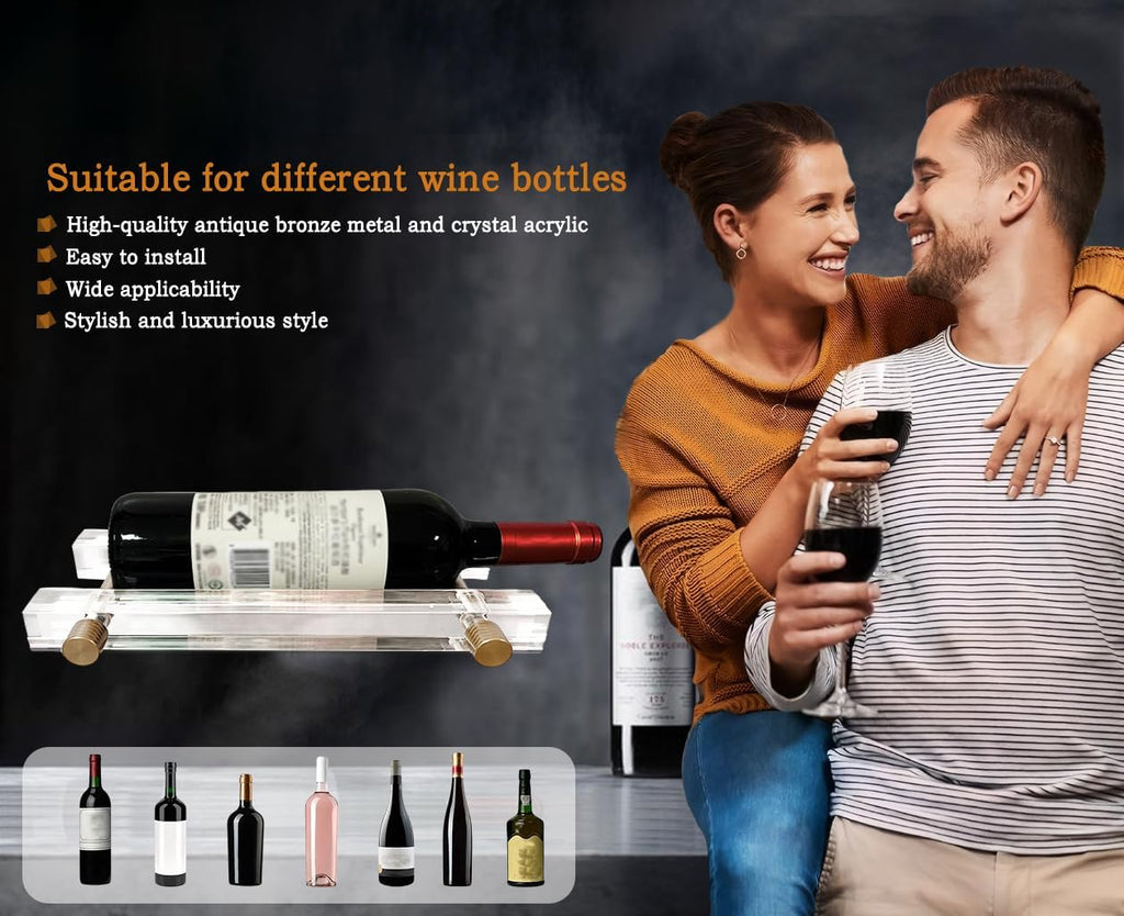 Bar Cabinet Decor Metal Wall Mounted Wine Rack, Gold Hanging Liquor Bottle Storage Organizer Holder Display Shelf
