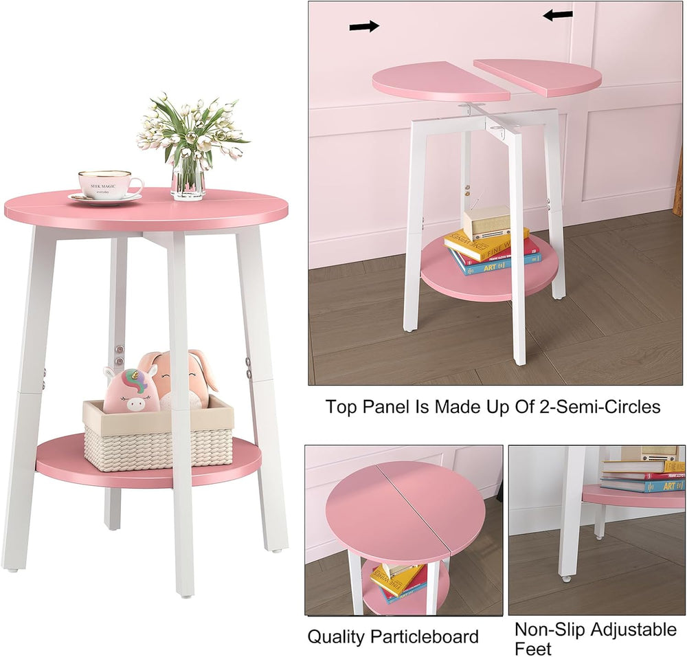 sthmec Side Table Set of 2, Small Round End Table with Storage Shelf for Smal...