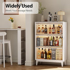 Solid Wood Storage Cabinet with Glass Doors, 3 Shelf Small Storage Cabinet, Mid Century Modern Bookcase, Kitchen Pantry Cabinet (White, 31.5" W)