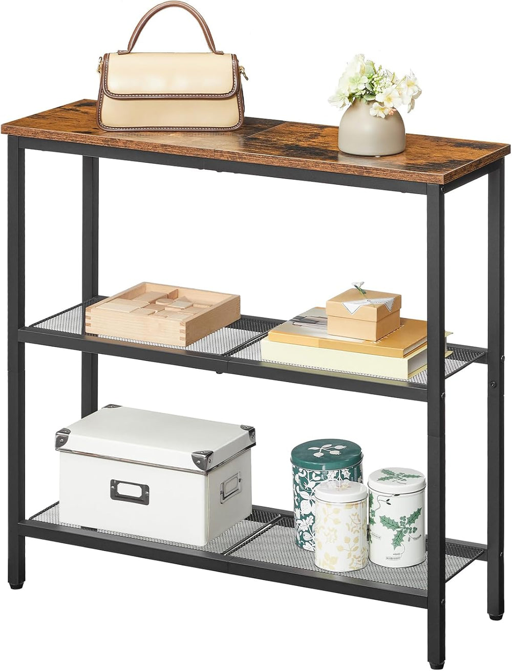 HOOBRO 29.5" Narrow Console Table, 3-Tier Entryway Table, Thin Sofa Tabl...