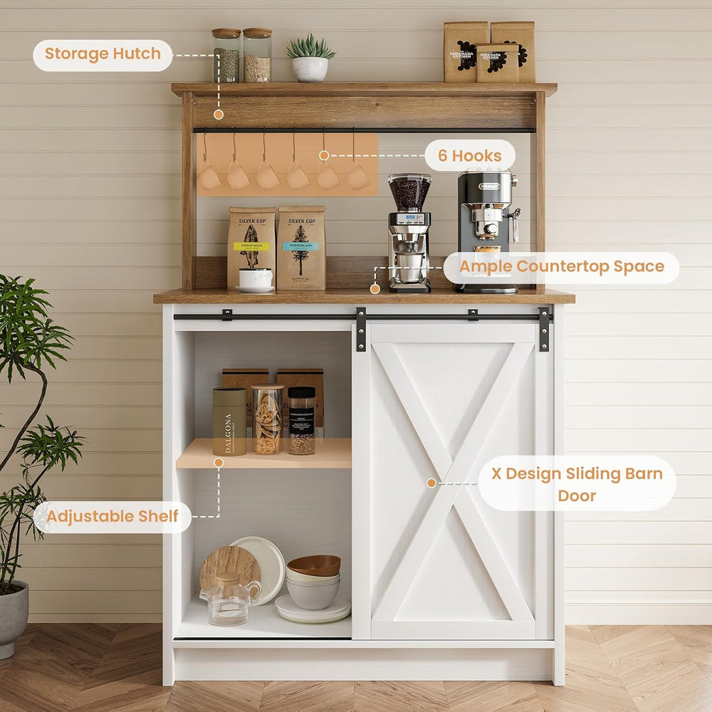 4ever2buy Farmhouse Coffee Bar Cabinet with Sliding Barn Door, 31.5", White