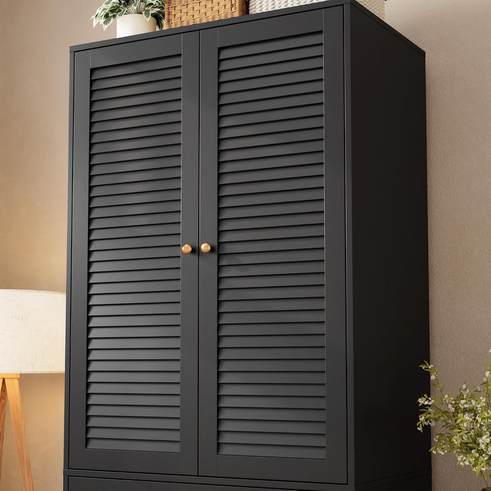 GarveeHome 70" Wardrobe Armoire Wooden Closet with 3 Drawers, Black