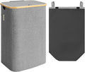 StorageWorks 100L Large Laundry Hamper with Lid, Tall Laundry Basket with Bamboo Handles and Removable Inner Bag, Collapsible Laundry Hamper for Clothing, Towels, Dark Grey, 1-Pack