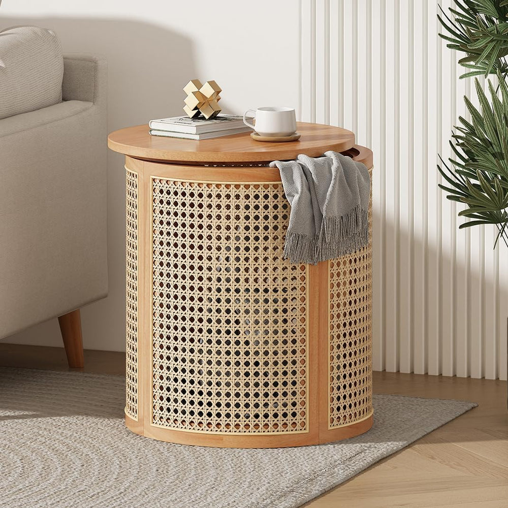 Hollow Woven Rattan Side Table, Round End Table for Living Room, Coffee Table...