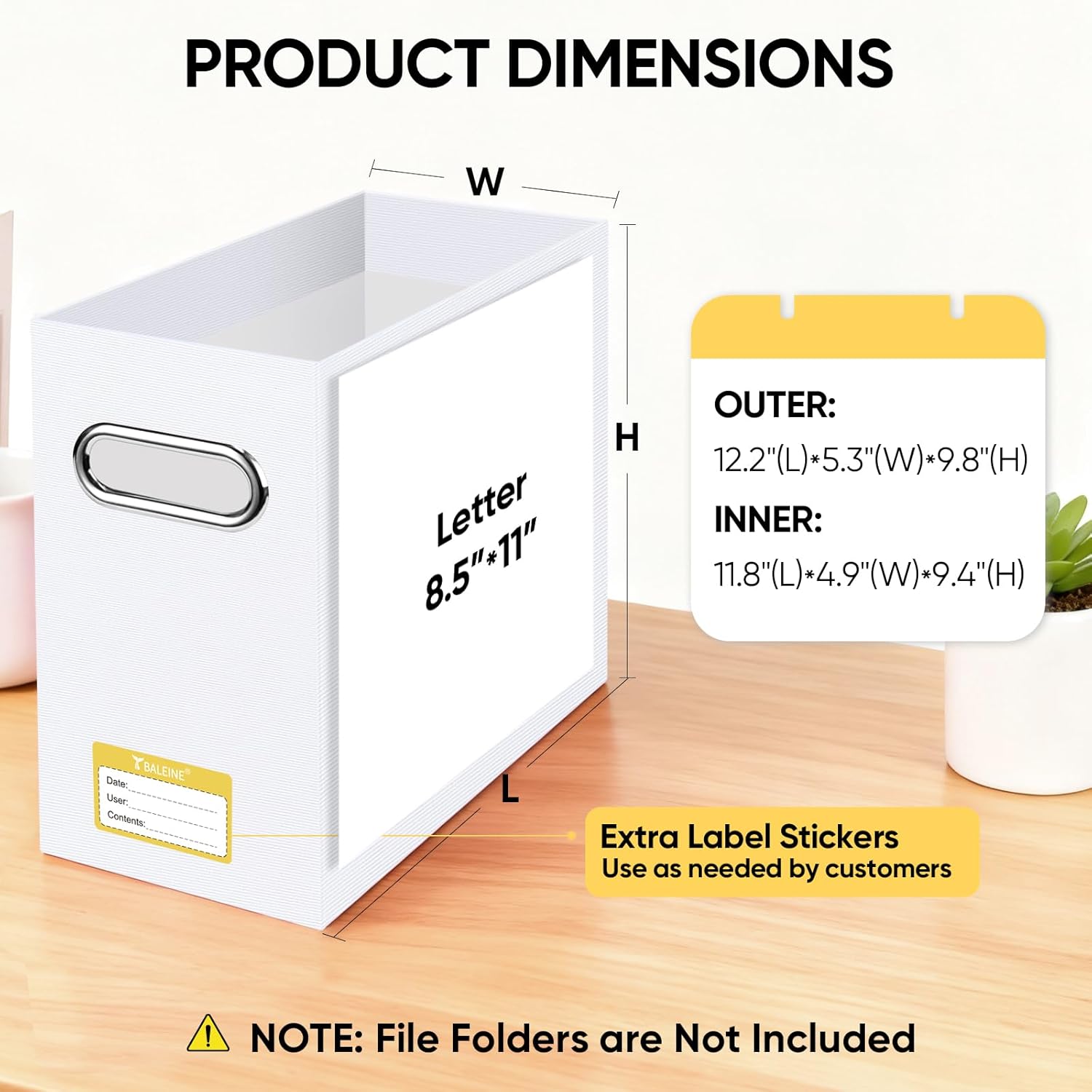 BALEINE File Organizer Box, Cardboard File Folder Organizer with Handle for Letter Size, Portable Collapsible Hanging Filing Box for Home Office Document Storage (4 Pack, White)