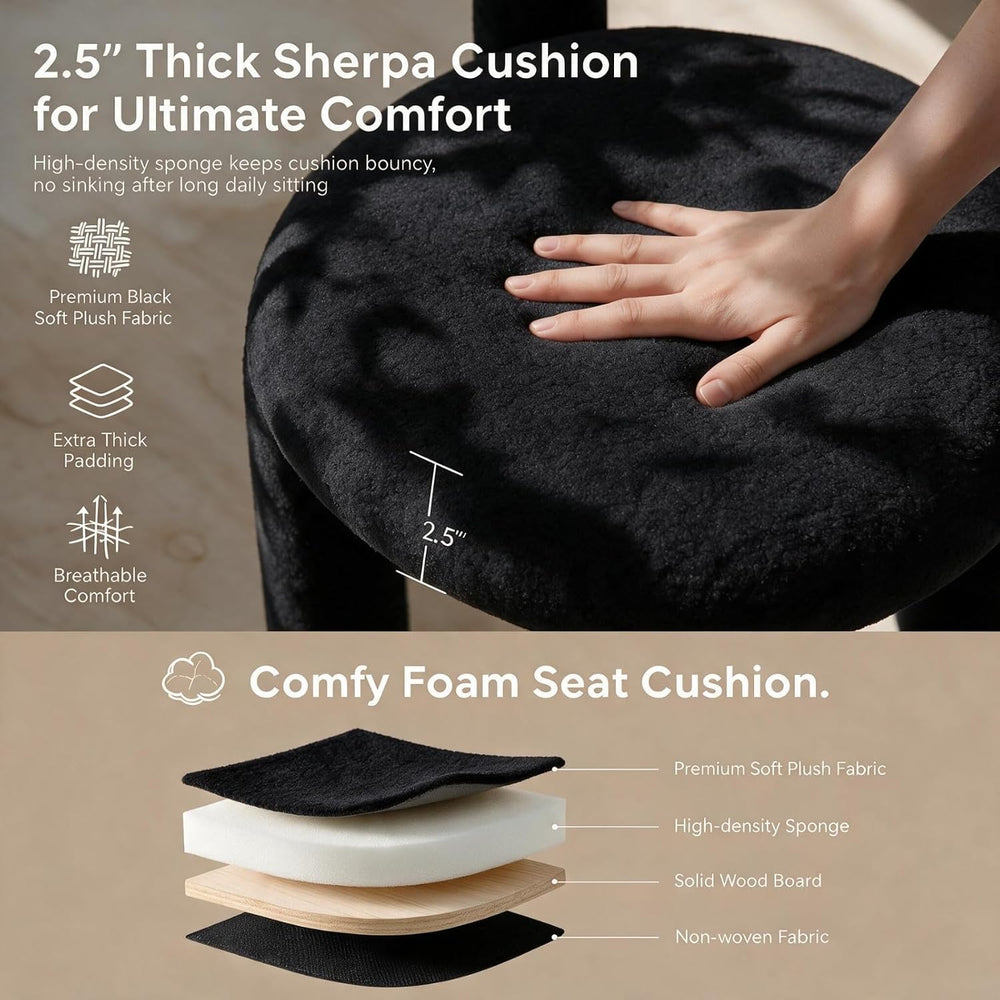 DUOMAY Modern Black Boucle Dining Chairs Set of 2, Sherpa Upholstered Kitchen...