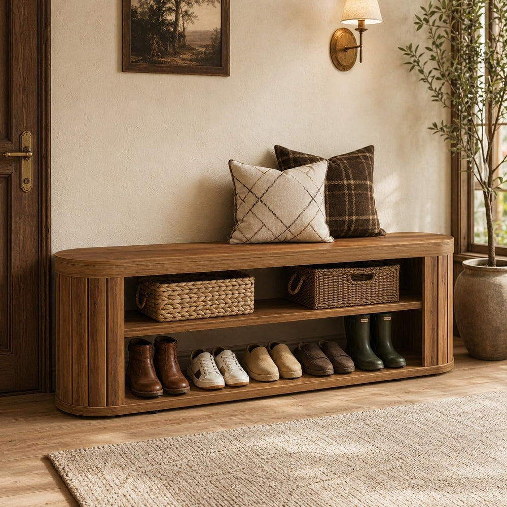 Tribesigns 47.2 in. 3-Tier Entryway Bench with Shoe Storage,Farmhouse Wooden ...
