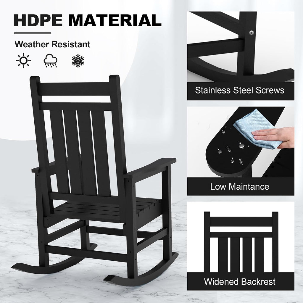 Outdoor HDPE Rocking Chairs, HDPE Oversized Patio Rocking Chairs, All Weather Resistant Porch Rocker, Heavy Duty Front Plastic Rockers for Outside