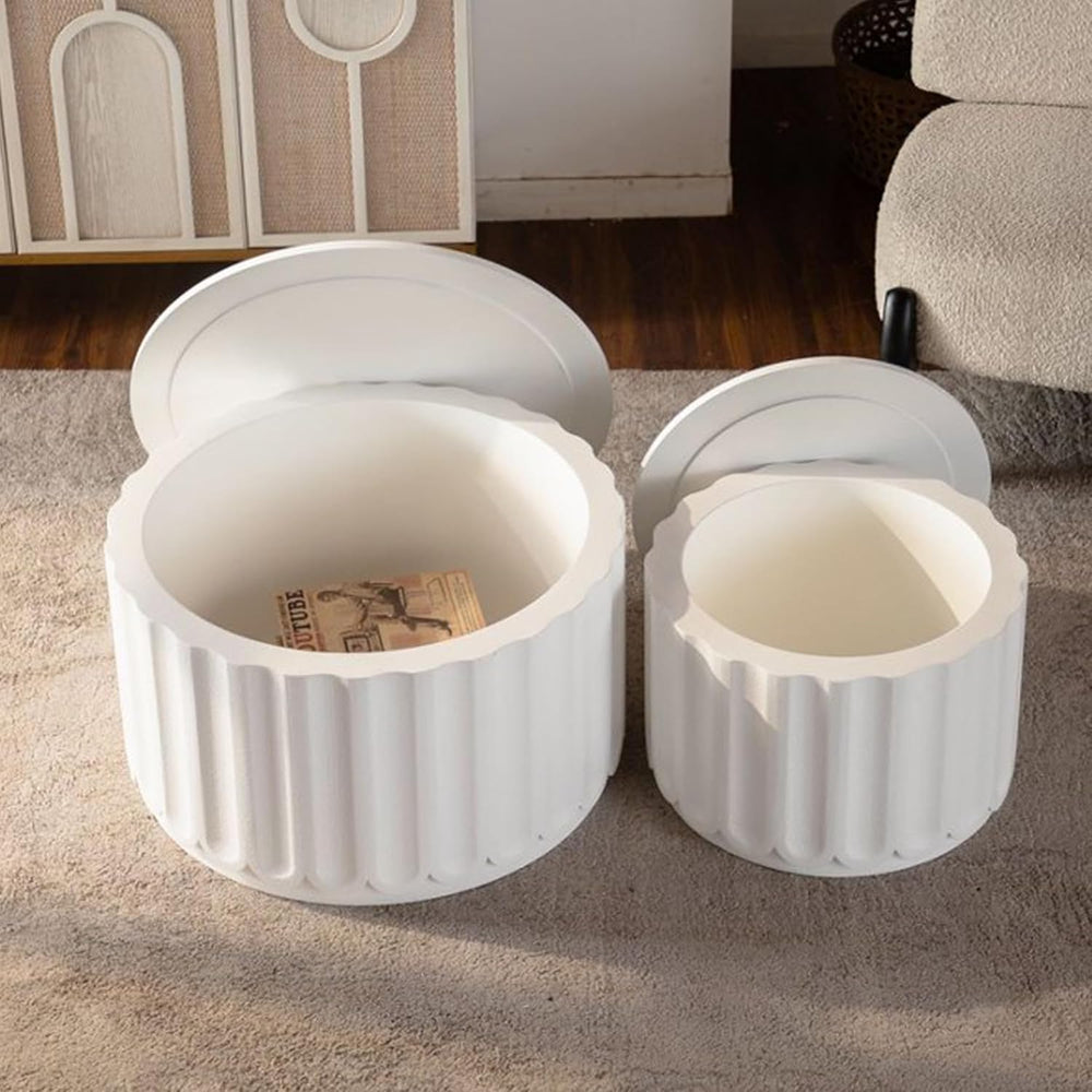 White Round Storage Table Set of 2 with Lift-Off Lid, Nesting End Table with ...
