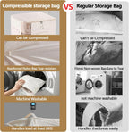 4 Pack Space Saving Comforter Storage Bag with Handle, 3-Layer Compression Blanket Storage Bags Adjustable In 3 Sizes (142L, 107L, 71L), Washable Bedding Organizer For Pillow Duvet Clothing Plush Toy