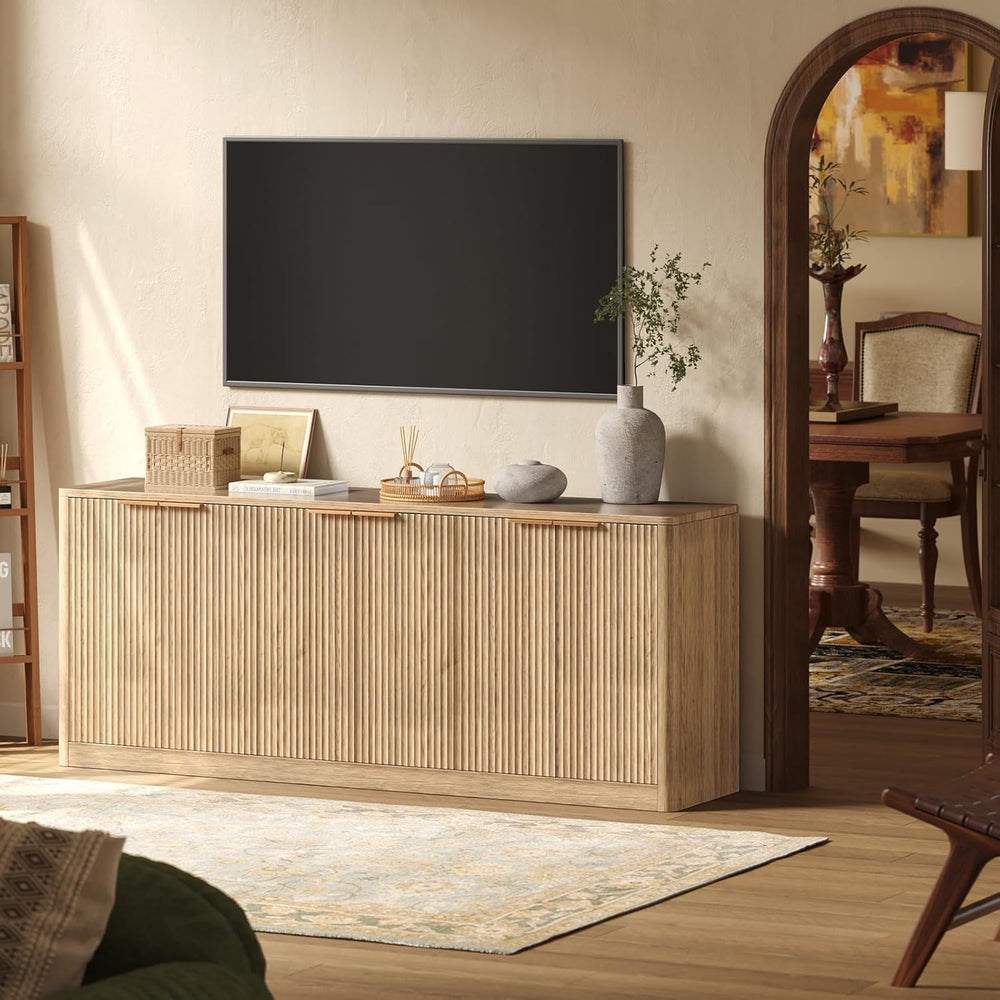 67 Inch Fluted Oak Buffet Cabinet Sideboard with 6 Doors, Large Wood Credenza...