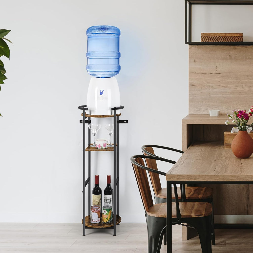 5 Gallon Water Dispenser Jug Stand 3-Tier Drink Beverage Dispenser Holder with Storage Shelf, 36.5'' Tall Water Stand for 1-5 Gallon Water Bottles/Crocks, Water Jug, Plants, Rustic Brown & Black