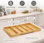 Lifewit Utensil Organizer for Kitchen Drawer, Expandable Cooking Utensil Tray, Cutlery Silverware Flatware Holder, Wood Adjustable Spatula Tools Storage Divider, 15.6-28 x 18.5, Natural