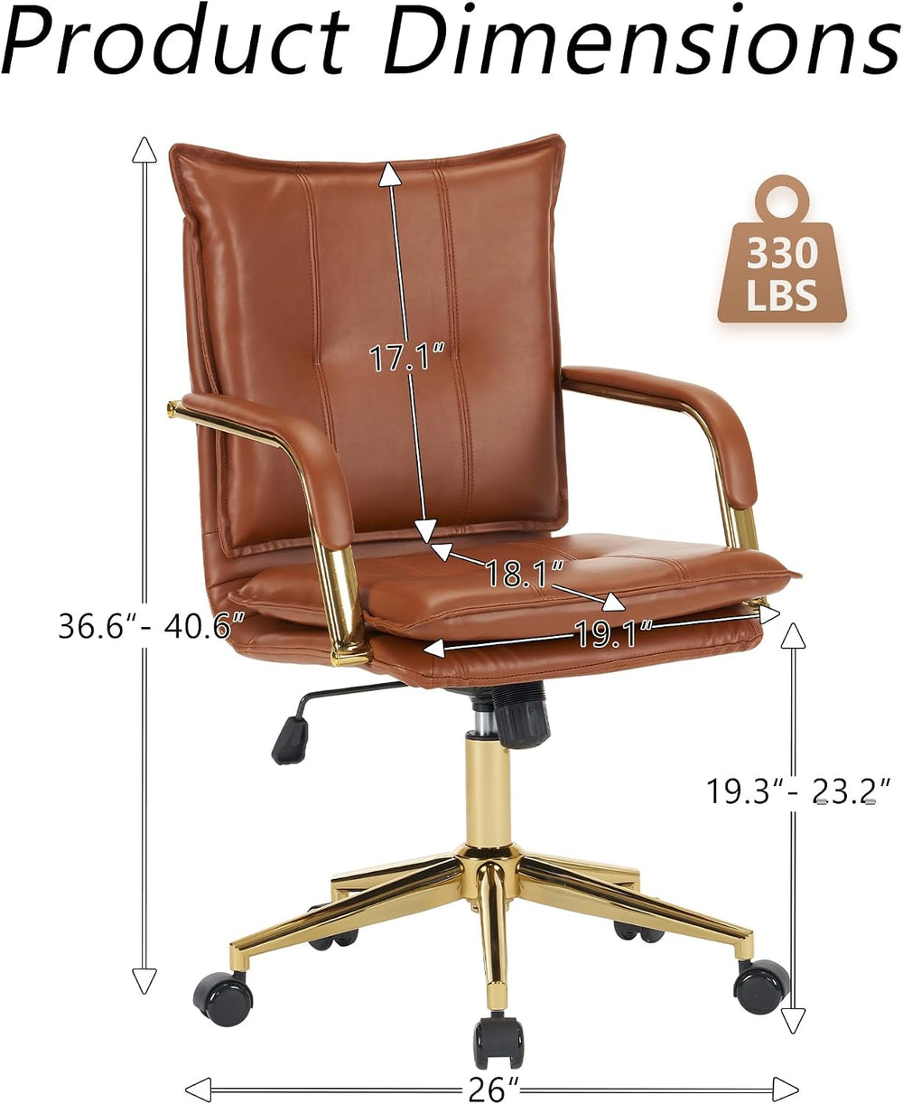 MOJAY Mid-Back Ergonomic Leather Office Chair, Modern Upholstered Executive D...