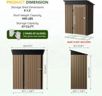 5x3FT Vertical Outdoor Steel Storage Shed, Lockable Doors, Compact Metal Tool Shed for Garden, Backyard, Patio, Utility, and Bike Storage,Brown