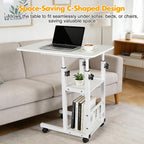Adjustable C Table,Over Bed Table with Wheels,Rolling Side Table, Over Bed Table with Wheels, Bedside Table, for Sofa Side Small Space, Stable Multi Storage Desk (White)